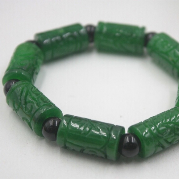 Natural Grade A Jade (jadeite) Green Coin Tube Big Bead Knitted Bracelet - Picture 3 of 5